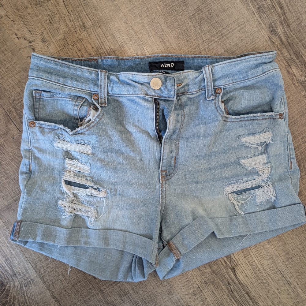 Areopostale Light Blue Distressed Denim Shorts